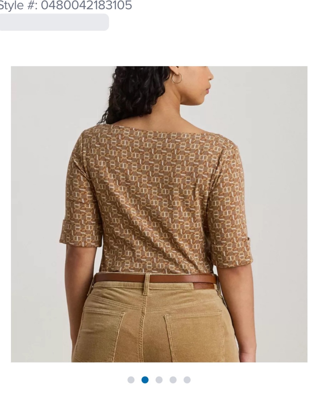 Lauren Ralph Lauren Rust Brown Geometric Short Sleeve Top - Picture 2 of 6